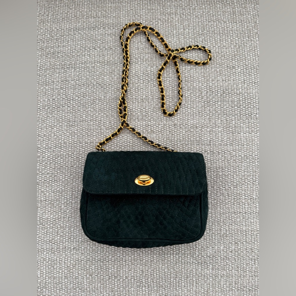 Bally Vintage Bag; Elegant Green Quilted Crossbody With Gold Chain